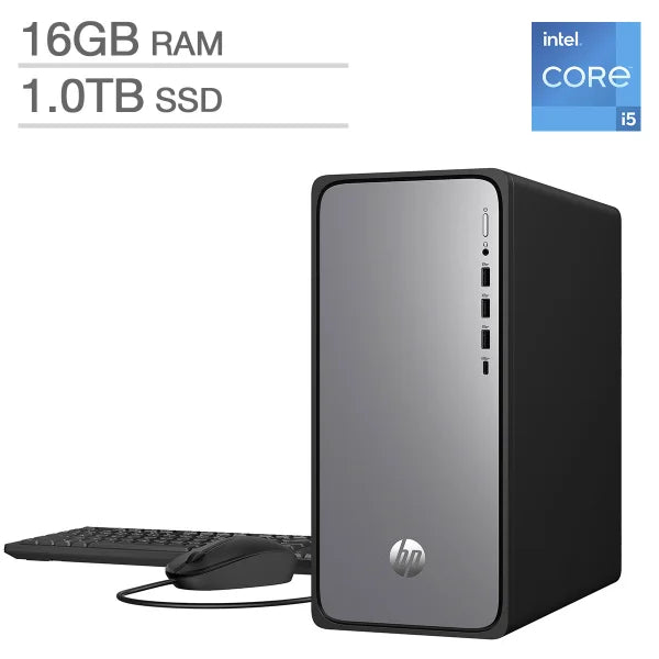 HP OmniDesk Desktop Tower – Intel Core i5-14400 - Intel UHD Graphics 730 – 16GB Memory - 1TB SSD - Windows 11 Home